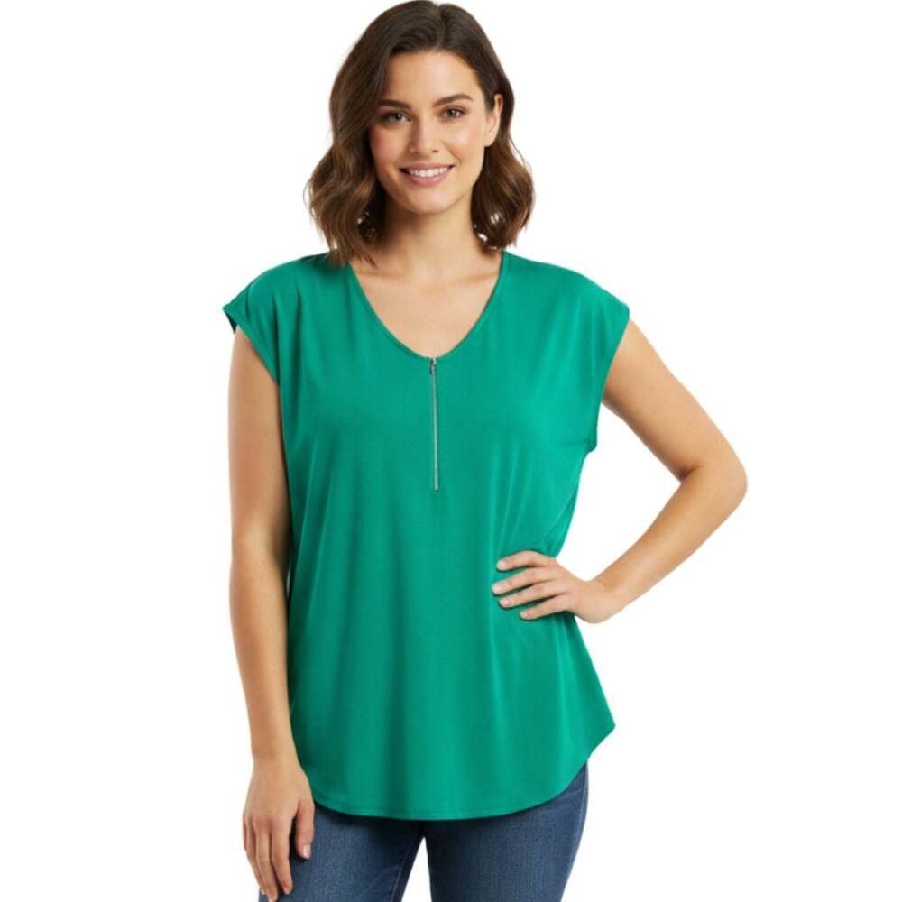 Green Envelope Los Angeles Green Zip Front Cap Sleeve Top Size L